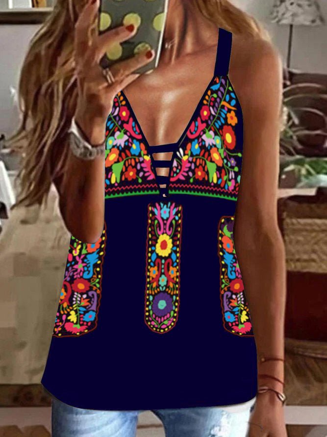 Women's Tank Tops Printed V-Neck Camisole Sleeveless Tank Top