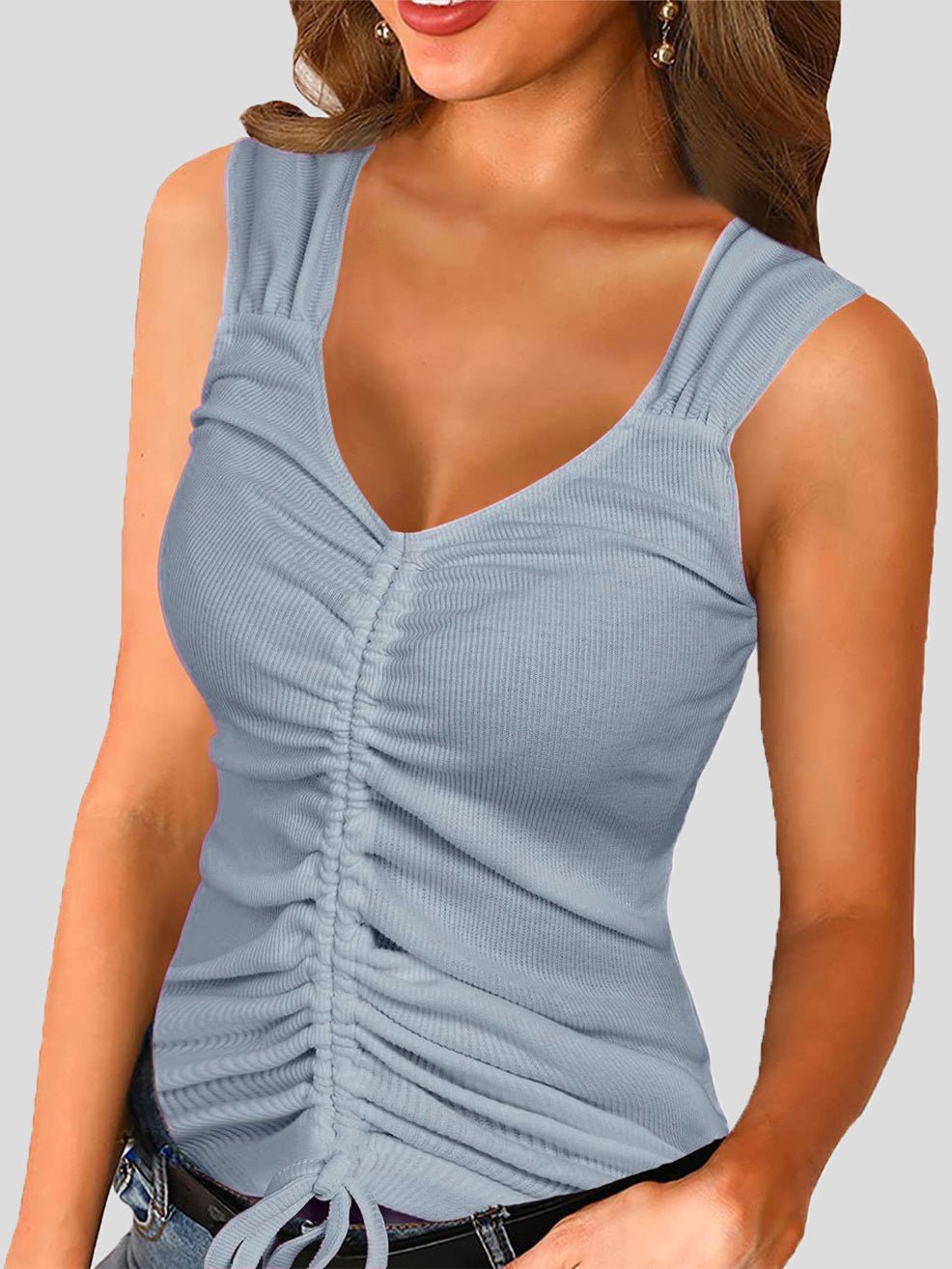 Women's Tank Tops V-Neck Drawstring Slim Tank Top Vests